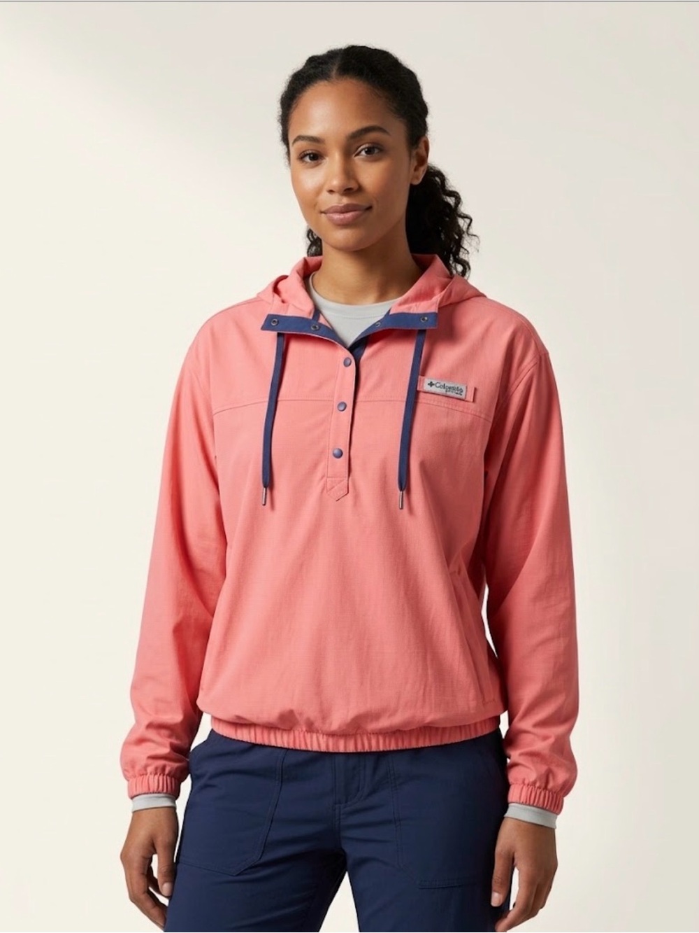 Columbia Women's XL PFG Rain Jacket Hiking, Camping, Fishing Windbreaker Coral